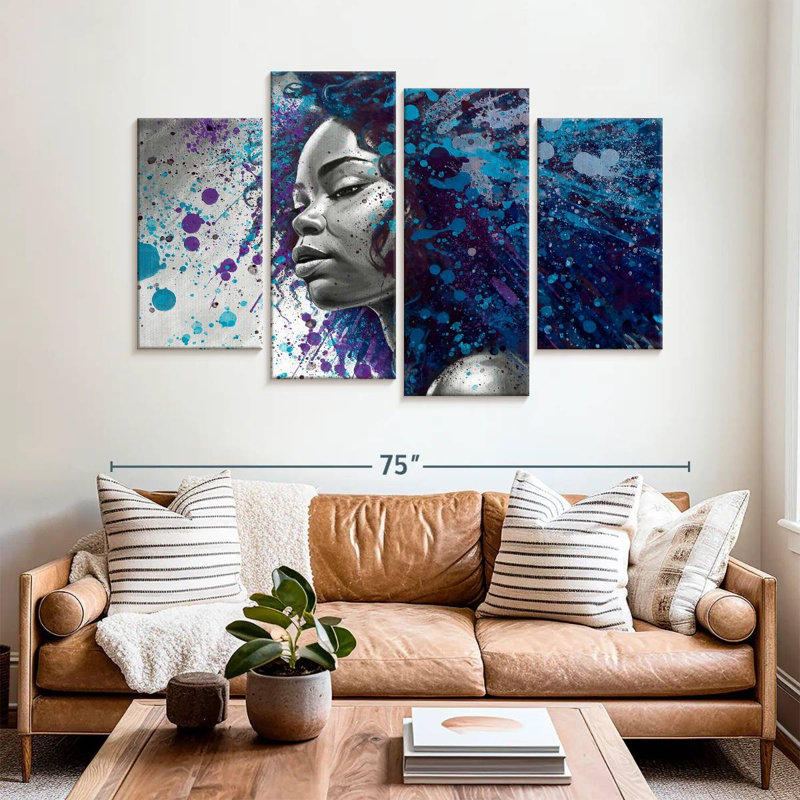 Leisha Splashy bleu Afro, H 42 po x l 68 po