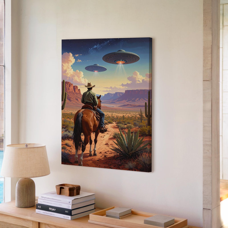 Cowboy and Ufo Encounter Canvas, H 16 po x l 20 po