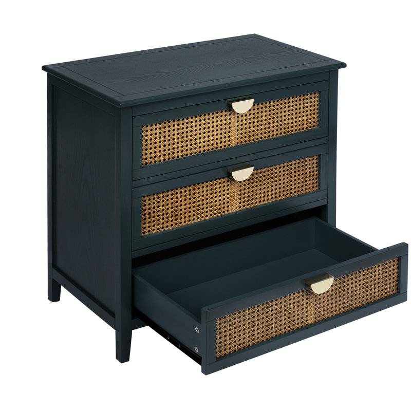 Table d'appoint 3 tiroirs Natural, pour armoire de chambre à coucher et de salon avec accents 3, Vert