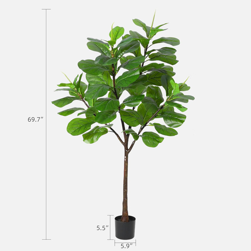 Figuier artificiel 5,8 pi 5,8 pi - Fausse plante réaliste en pot de 65 feuilles pour la maison et le bureau