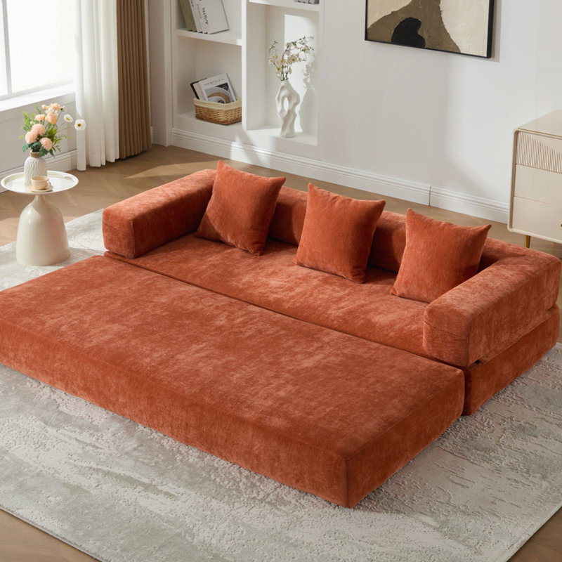 Canapé pliable avec six formes de tissu de première qualité et de mousse pour plus de confort et de polyvalence, Orange