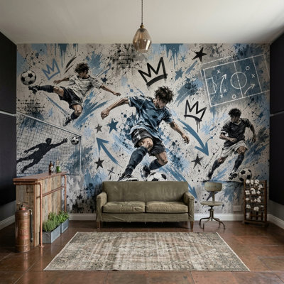 Graffiti Soccer Players Wallpaper Urban Sports Wall Mural