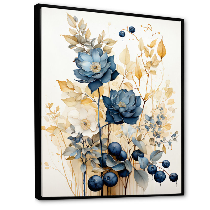 «Retro Blooming Blue Rose», aquarelle rétro sur toile, H 32 po x l 16 po x P 1 po, Cadre flottant noir