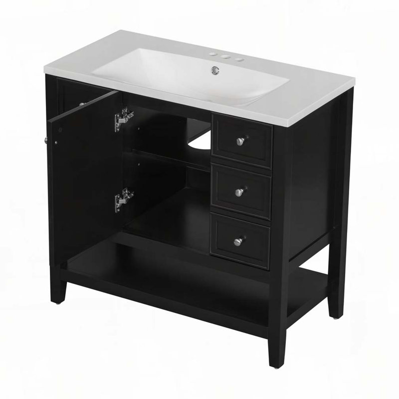 Meuble-lavabo 36 po avec lavabo en céramique, Noir