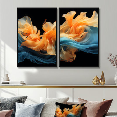Encre liquide orange vif et turquoise - décoration murale moderne