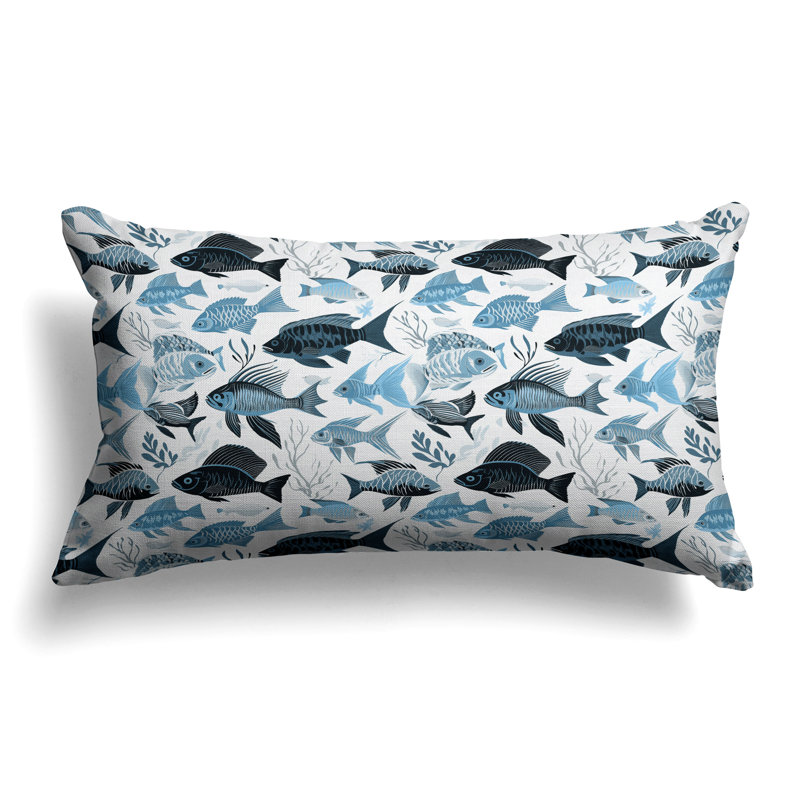 Fish Paradise  Rectangular Throw Pillow, Blue/White