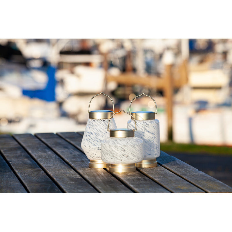 7.8'' White Glass Solar LED Outdoor Lantern