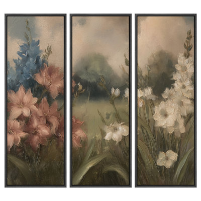 Œuvre botanique rétro, fleurs de salon, images de salon, impression sur toile encadrée, art numérique, 3 pièces