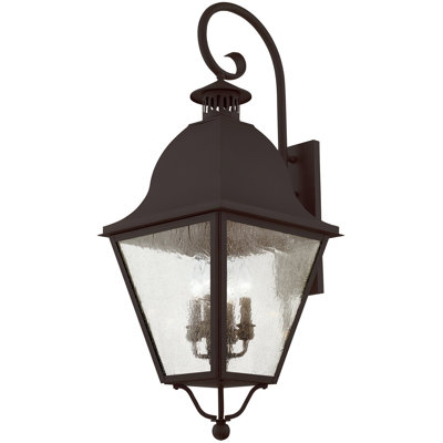13.5in 4 Light Outdoor Wall Lantern Pendant with Seeded Glass Shade -