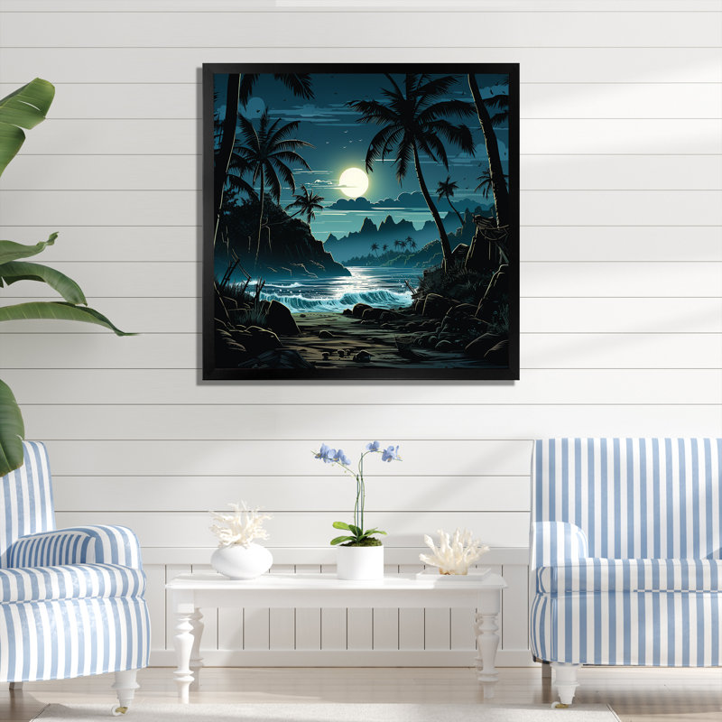 Tempête tropicale clair de lune I - art mural côtier tropical, Cadre photo noir, H 36 po x l 36 po x P 1,5 po