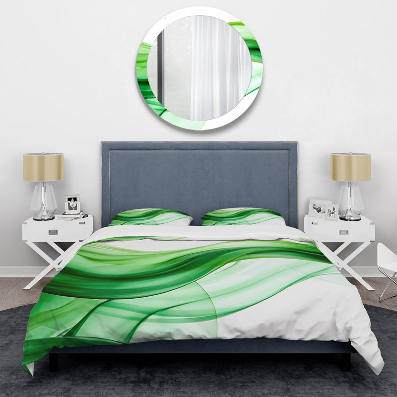 Ensemble de housse de couette Green and White Fractal Waves IV - Abstract Fractal
