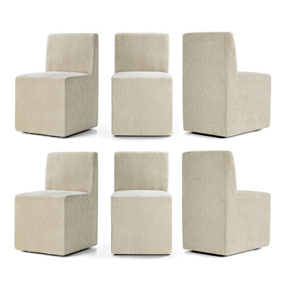 Modern Chenille Upholstered Dining Chairs with Hidden Caster Wheels