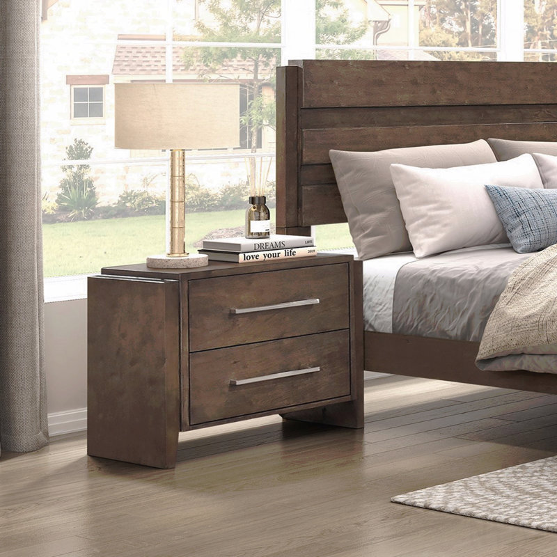 Table de chevet à deux tiroirs 1 pièce, meubles en bois, bois d'hévéa massif
