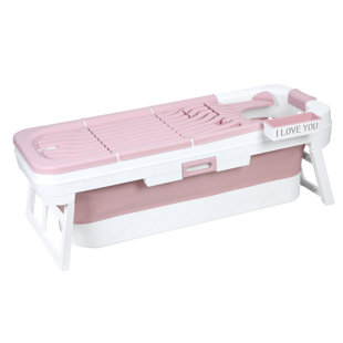 Portable Bathtub For Adult- Extra Large 59" Foldable Collapsible Tub. Ergonomically Designed For The Ultimate Relaxing Soaking Bath, Ice Bath. (Pink)