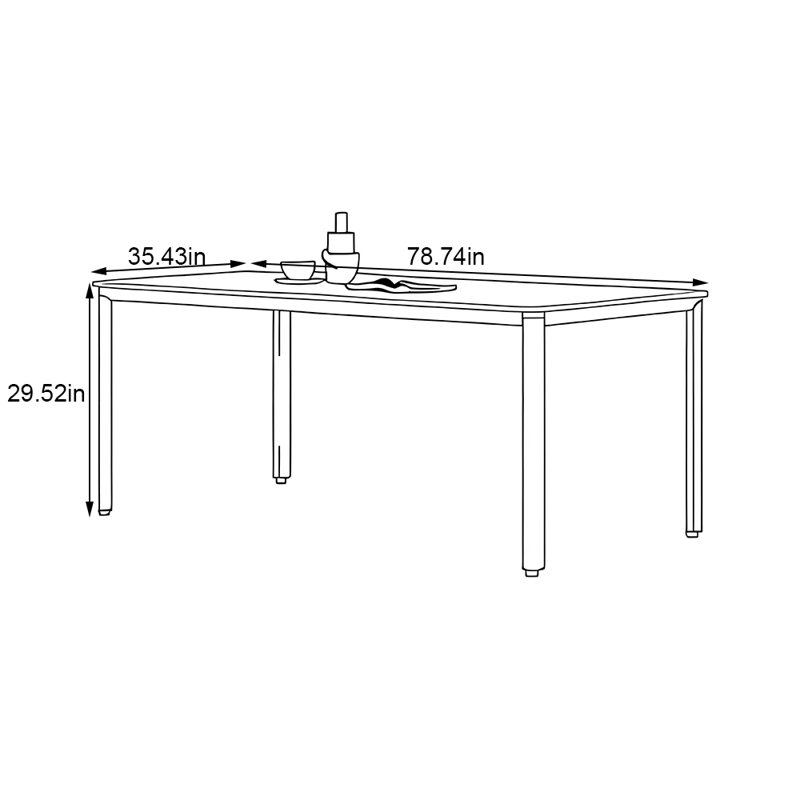 Table rectangulaire minimaliste en acier inoxydable, H 29,52 po x L 78,74 po x l 35,43 po