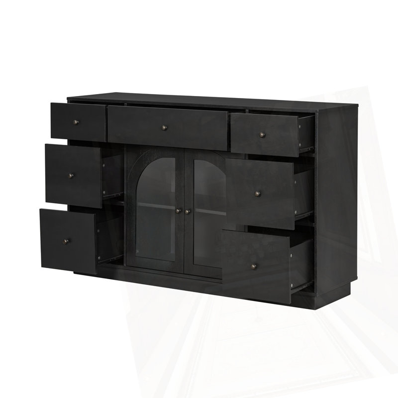 2 Doors And 7 Drawers Cabinet, Black