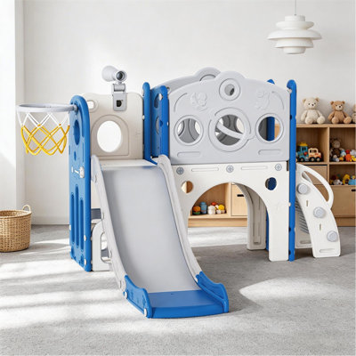 Toddler Slide Playset With Tunnel & Basketball Hoop, 8-In-1 Freestanding Indoor Outdoor Playground, Astm Certified Hdpe Kids Climber With Telescope & Toy Storage For Ages 1–3