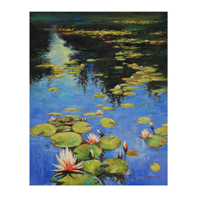 Étang calme de lotus | Huile sur toile pour décoration murale | Par Devraj