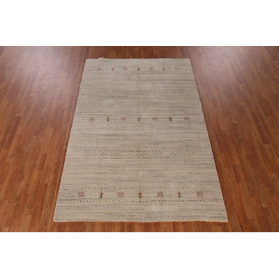 Handmade Green Gabbeh Style Indian Area Rug 5x8