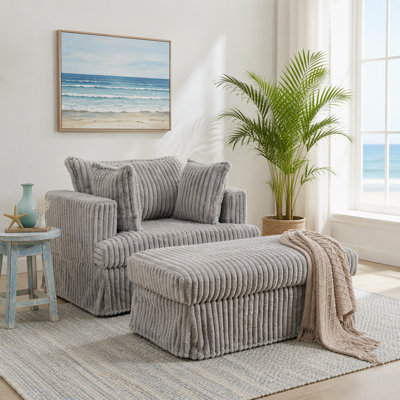 Chaise longue en velours côtelé confortable surdimensionnée avec repose-pieds mobile, siège inclinable profond pour une détente et un décor polyvalent