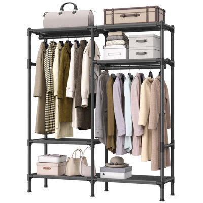 Portant pour vêtements, garde-robe autoportante robuste avec rails