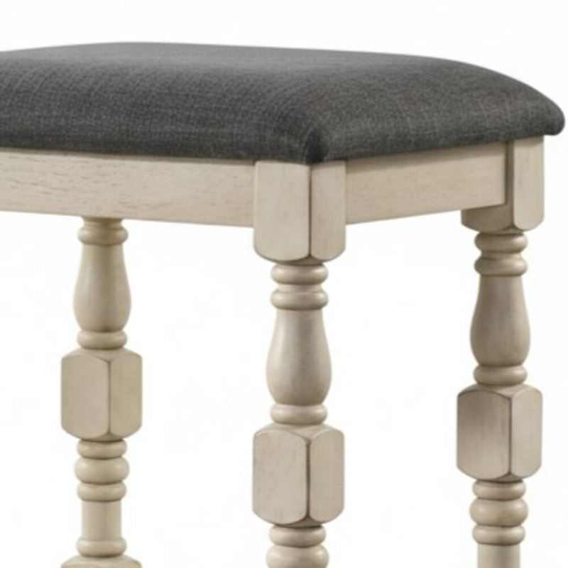 Sitzo 26.25 In. H Ivory/dark Gray Backless Wood Counter Height Stool With Fabric Seat Set Of 2