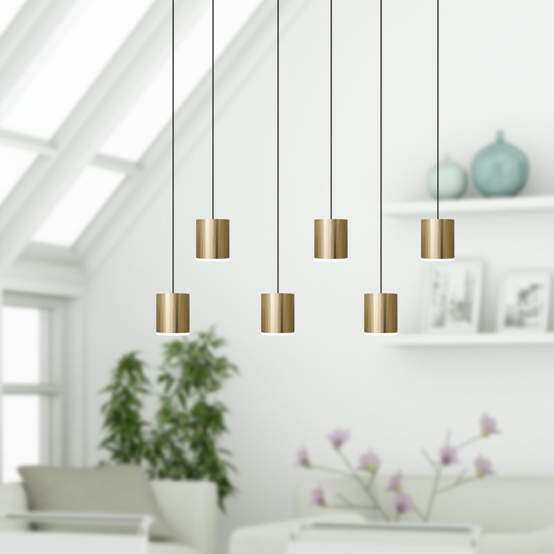 Luminaire suspendu tambour en grappe 6 lumières Andromedae, Laiton