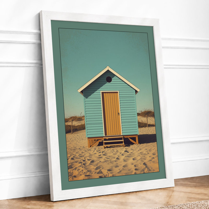 Solitary Beach Hut Coastal - Framed Print, A3 - 42.0 x 29.7 cm, White