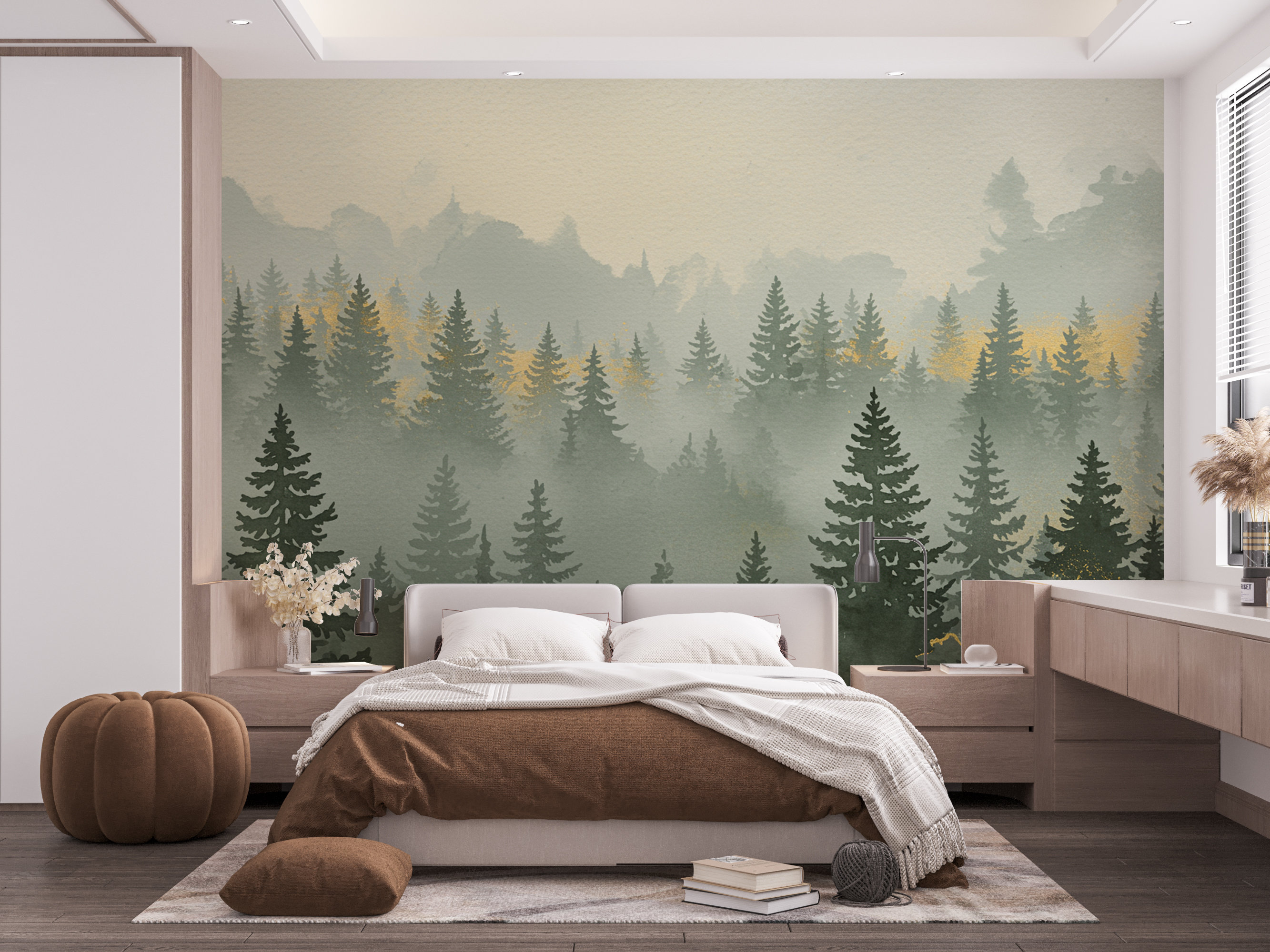 Loon Peak® Misty Forest Wall Mural – Serene Pine Tree Landscape ...
