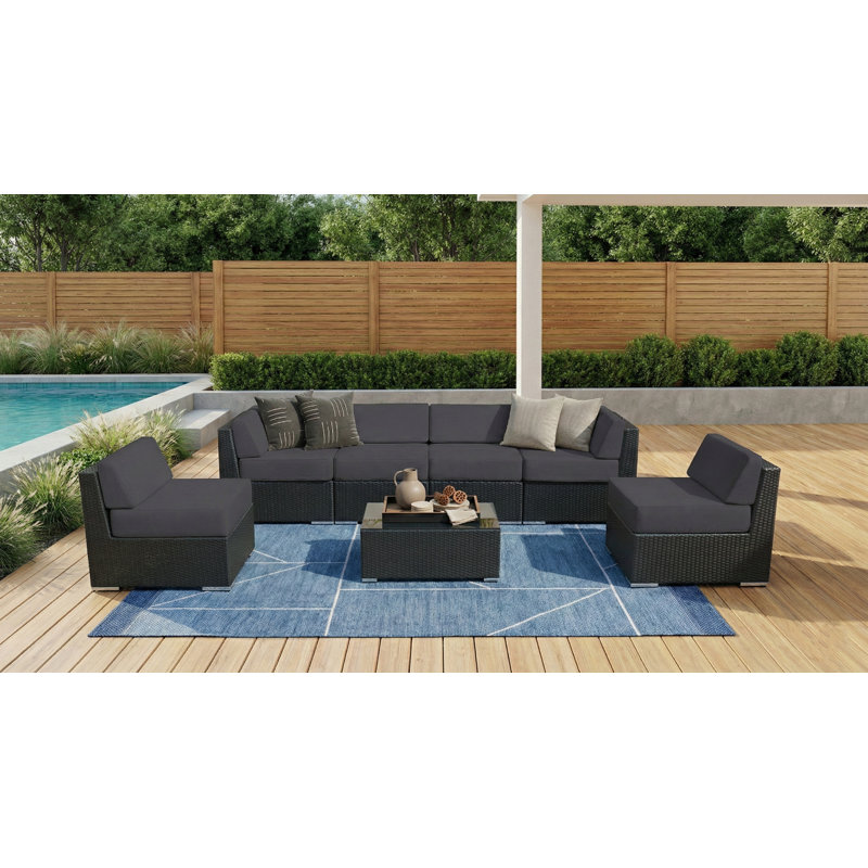 Canapé modulaire d'extérieur 6 places avec coussins Rainshield de 6 po - sans assemblage, Super acrylique gris