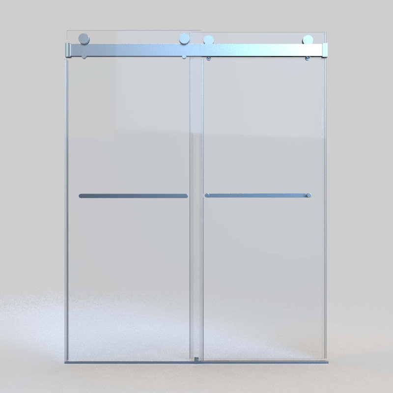 Porte de douche coulissante double sans cadre à fermeture en douceur, verre trempé épais de première qualité et revêtement facile à nettoyer en chrome