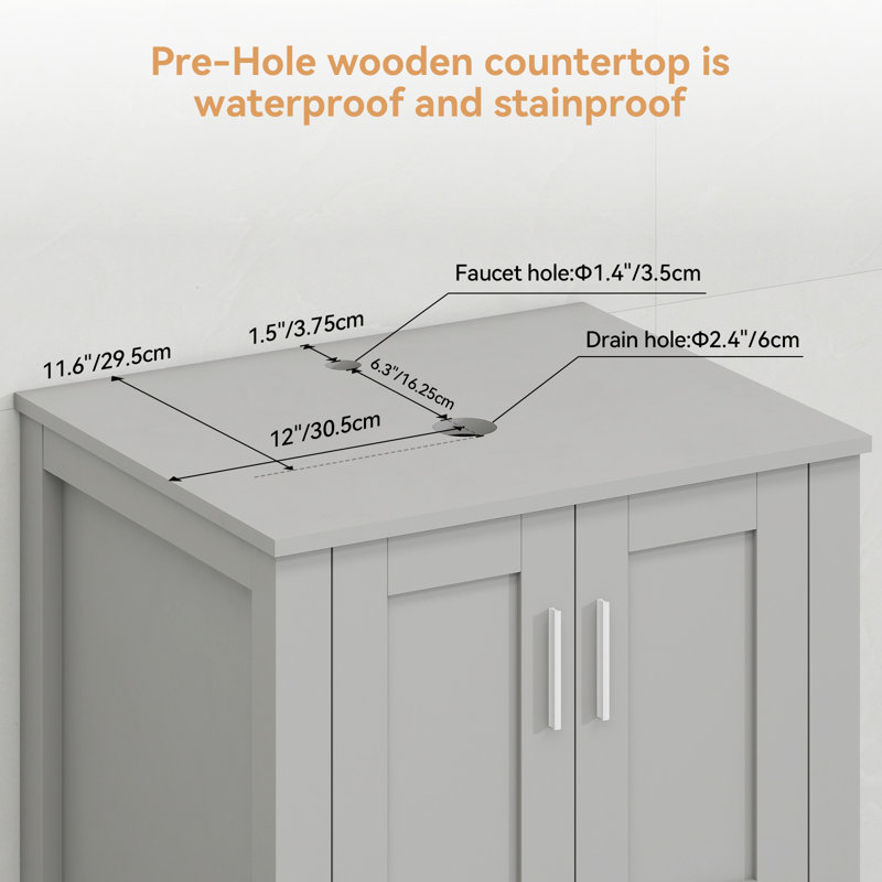 Ensemble de meuble-lavabo simple 24 po Allexus, Brun, Noir, Gris