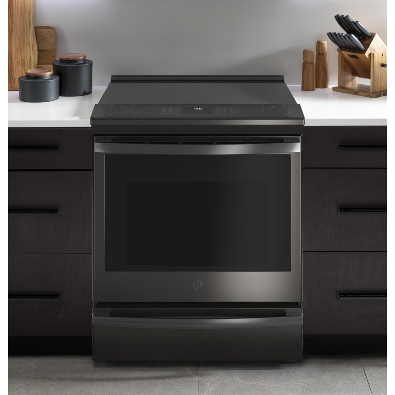 GE Profile Smart Appliances 30" 5.3 cu.ft. Slide-in Electric Range, Black Stainless