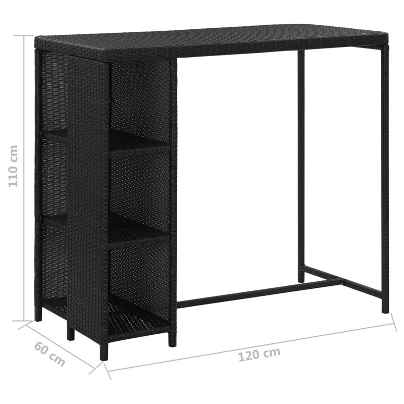 Garden Bar Set 5 Piece with Cushions Poly Rattan Table&Chair, Black