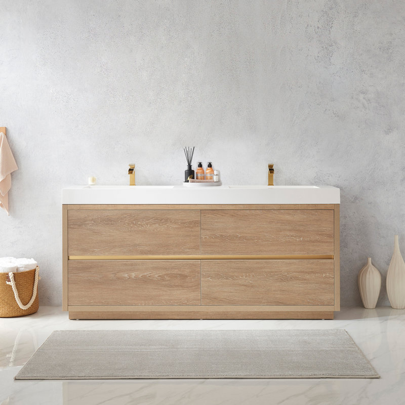 Beira 71.7'' Double Bathroom Vanity with Top, North American Oak, White