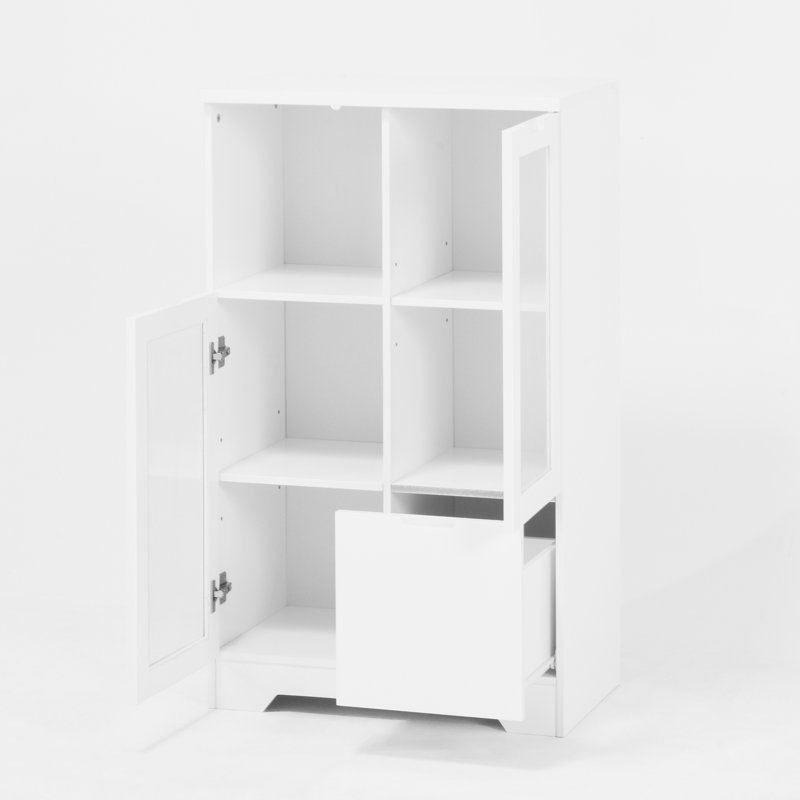 MDF painted Cabinet with Glass Doors and drawer, White