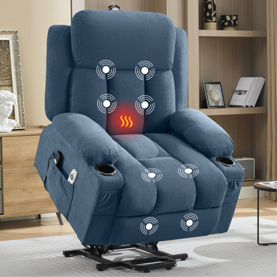 Power Lift Recliner Chair with Heat and Massage Electric Fabric Recliner Chair for Elderly with Side Pocket, USB Charge Port, Remote Control for Living Room