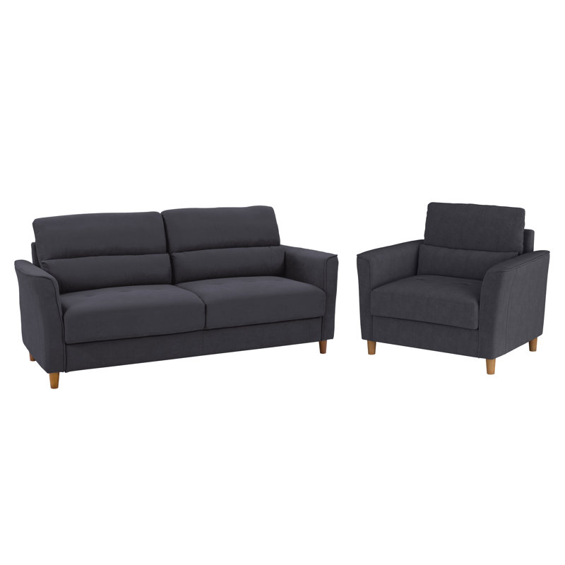 2 Piece Configurable Living Room Set, Dark Grey Polyester