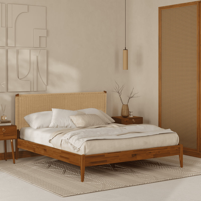 Selina Solid Wood Platform Bed with Headboard