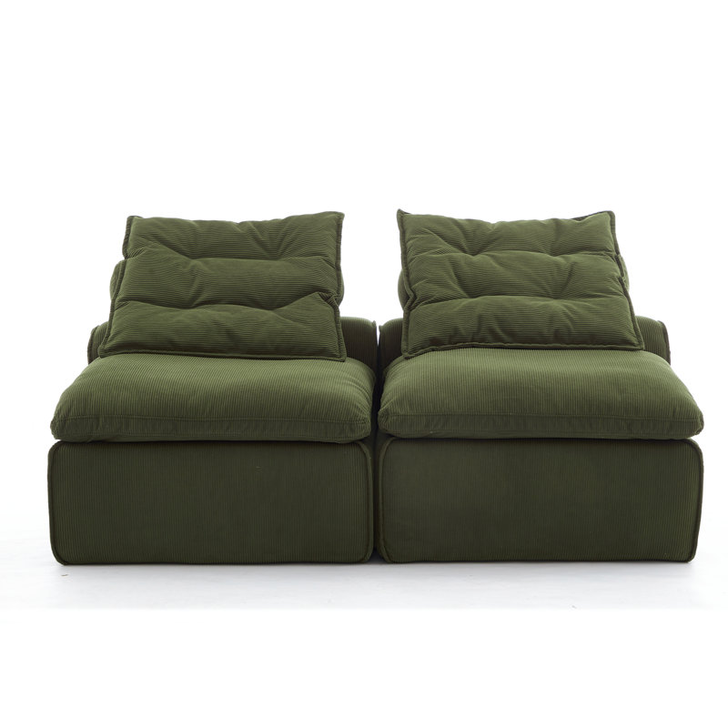 [NOUVEAU!] Canapé modulaire sans accoudoirs à deux places de 66 pouces, combinaison de bricolage flexible, canapé rembourré en velours côtelé de polyester avec cou et coussins lombaires, vert