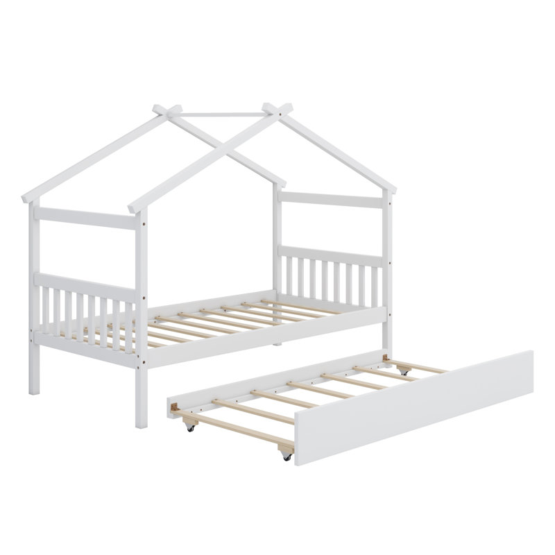 Lit en bois avec couchette, Blanc