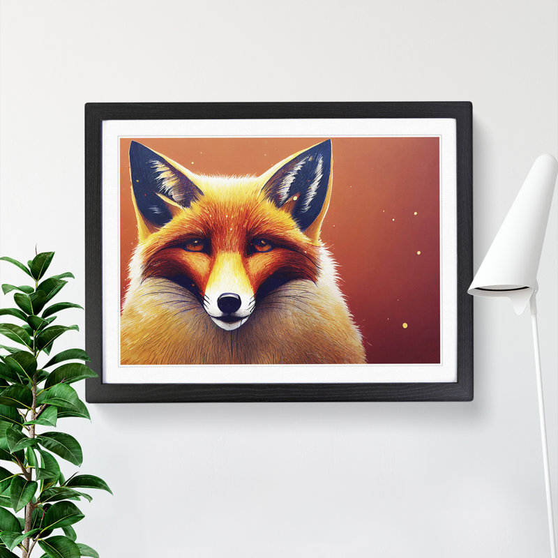 XH1022-8864X Terrific Fox - Single Picture Frame Print, Black, 46cm H x 64cm W x 2cm D