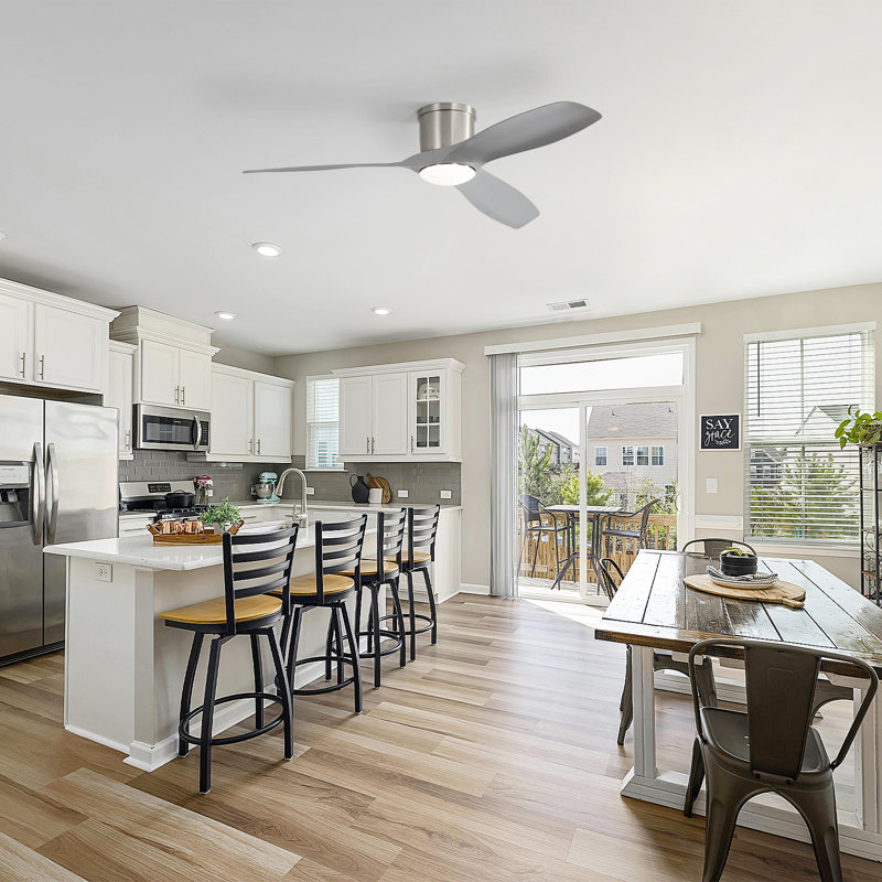 52" Modern Style 3-blade Flush Mount Ceiling Fan Light With Remote Control, Supports Mobile Phone Connection And Voice Function