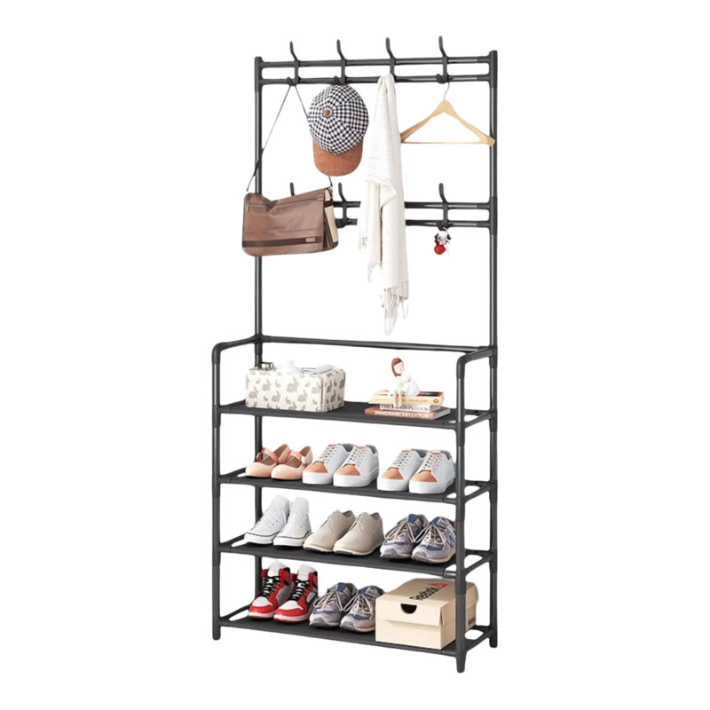 Anirud Industrial Metal Hall Tree Shoe Rack with Clothes Hangers