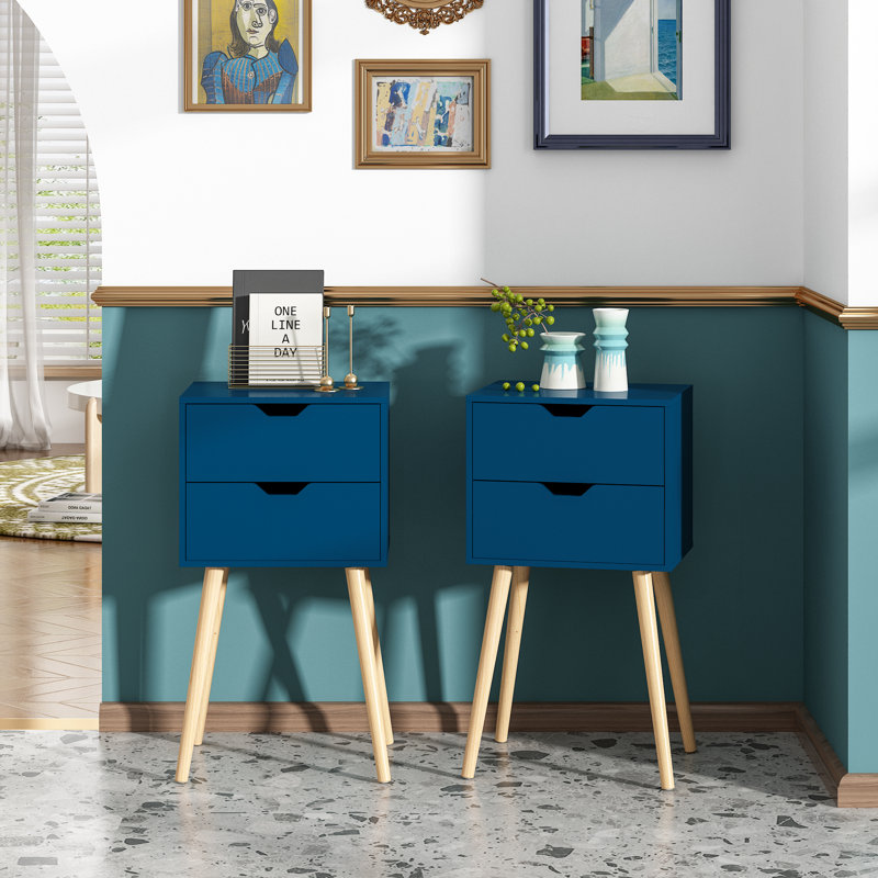 Coldiron Drawer Mid-Century Nightstand, Blue, Individual