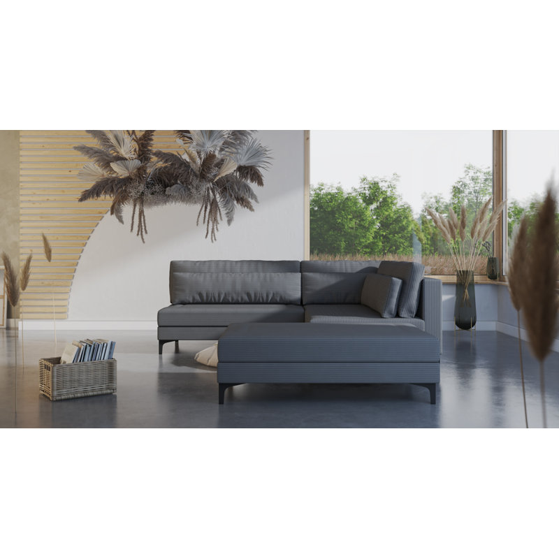 Hundo 2 - Piece Upholstered Corner Sofa, Right Hand Facing, Grey