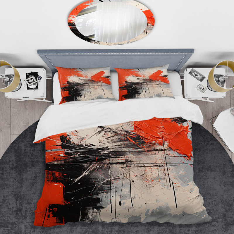 Ensemble de housse de couette Red and White Chaos Unleashed I - Abstract Collages, Housse de couette pour très grand lit