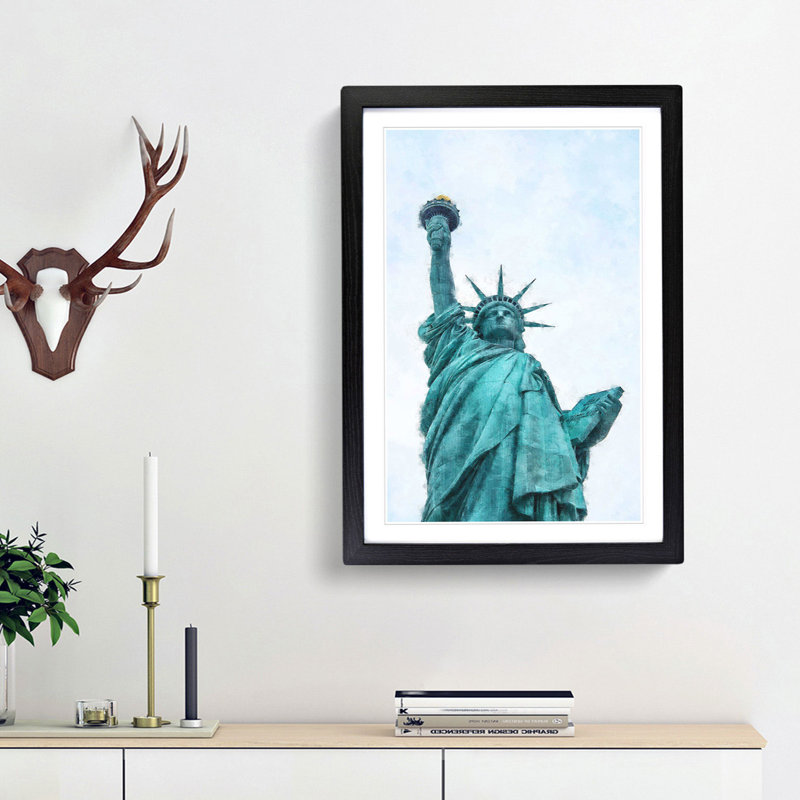 Beneath the Statue of Liberty - Picture Frame Graphic Art Print, Black Framed, 33cm H x 24cm W x 2cm D