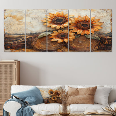 Duriye - art mural tournesols - ensemble de 5 pièces d'art mural traditionnel