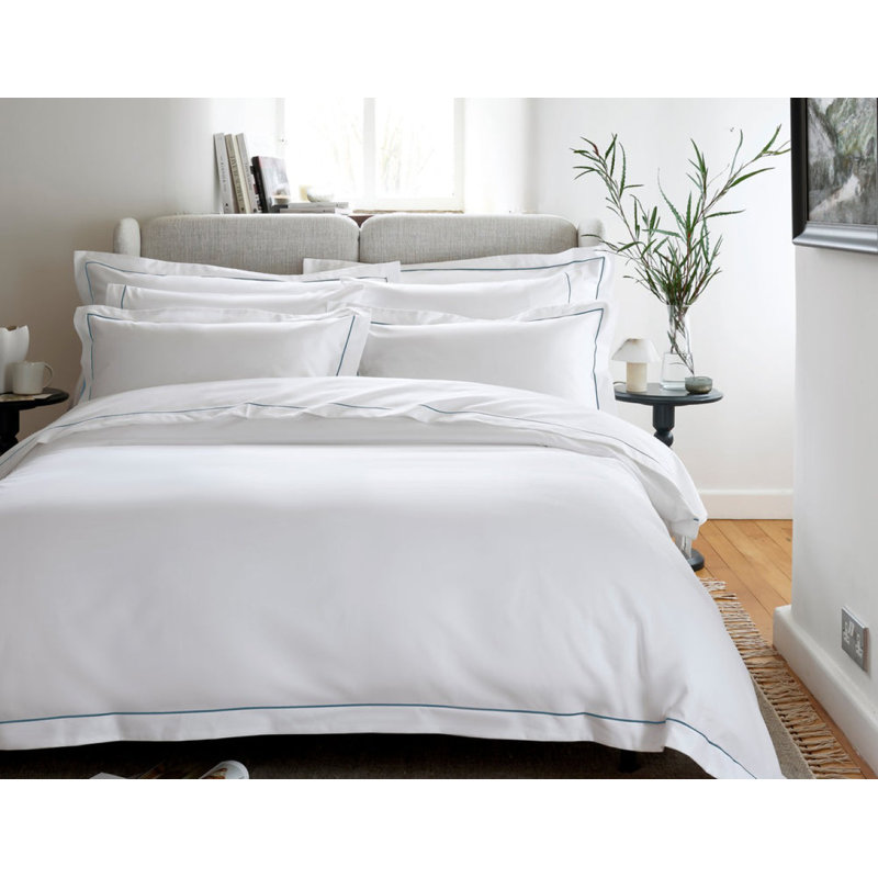 Premium Sateen Flat Sheet, Queen Flat Sheet, White/Blue